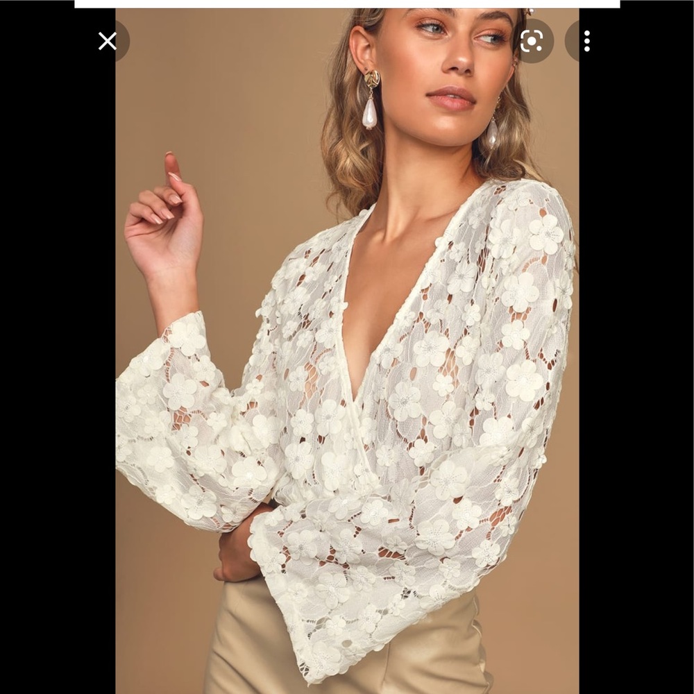Lulus Blossom On Over White Lace Faux Wrap Long Sleeves
